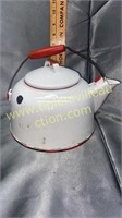 Enamel ware kettle red wood handle
