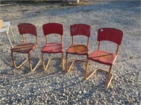 4 Vintage Red Lawn / Dinner Chairs