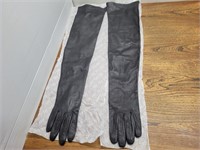 Ladies Long Black Genuine Leather Gloves Size M