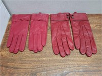 2 Pair Ladies Leather Red Gloves Tall 6 + XL