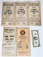5 Vintage PNW Railroad Time Tables 1938-73