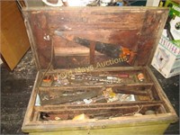 Antique Hand Made Wood Tool Chest & Vintage Tools