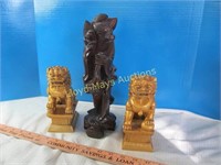 Vintage Japan - Carved Wood Statue / Foo Dogs