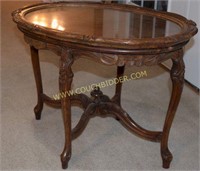 Early 1900's Wood Table w/glass serving tray
