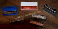 Assorted Harmonica's with cases
