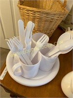 basket and reusable plastic dishes