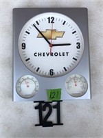 Chevy clock, thermos & Barometer