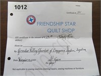 $25 Gift Certificate Friendship Star Quilt Shop