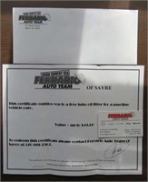 Lube, Oil & Filter Certificate from Ferrario
