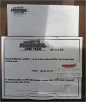 Lube, Oil & Filter Certificate from Ferrario