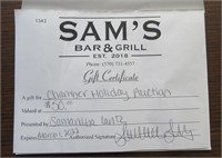 $50 GC Sams Bar & Grill