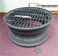 Upcycled fire ring w/grill - all recycled items