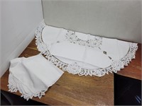NEW White Lace Table Cloth Round 45x45 +6 Linen