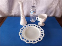 (3) Pieces Milkglass Vase Pitcher Plate