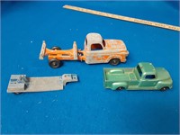 (2)Vitg Metal Toy Trucks & a Lowboy Trailer