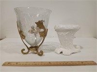 Crackled Glass Vase & Pottery Piece