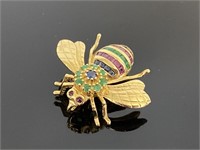 14kt Gold Beetle Brooch w/ Gem Stones.