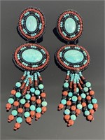 Native American Turquoise Beaded Earrings.