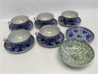 Chinese Export Pheonix Cups, Saucers, & Bowl.