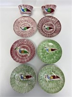 Spatterware Peafowl Cups & Saucers.