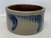 Blue Decorated Stoneware Butter Crock.