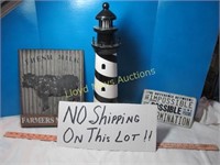 Hand Painted Wood Lighthouse & Metal Signs