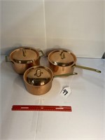 (3) sizes Copper/Stainless pans w/Lids
