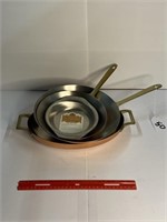 (4) Pc Copper/Stainless Frying pans & Oval Caserol