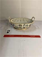 Antique Porcelain Basket w/handles & Roses