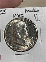 1955 uncirculated Franklin half dollar