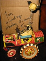 Antique Wind Up Mickey Mouse Tin Tractor