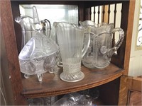 Various Cyrstal and glass pitchers, etc see photos