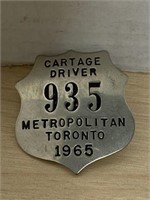 Vintage Pin " Cartage Driver  935 Metropolitan