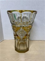 Heavy Glass Vase with yellow accents