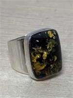 Ring Size 7 1/2 925 Silver with Amber Stone