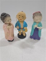 3 pc 7" dolls, 1 glued