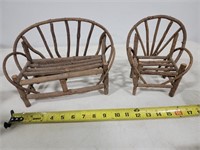 bent wood bench and chair