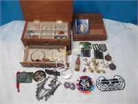 Jewelry Box w/ Jewelry & Military Insignia