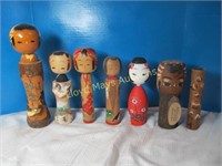 7pc Mid Century Japan Kokeshi Wood Dolls