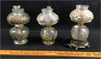 Lot of 3 miniture oil lamps, 1 electrified
