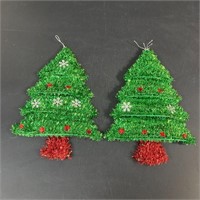 Lot of 2 Wall Hanging Christmas Trees 14"