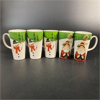 Lot of 5 Stoneware Christmas Mugs Santa Snowman