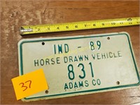 1989 Indiana Horse Drawn Vehicle License Plate