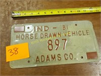1981 Indiana Horse Drawn Vehicle License Plate
