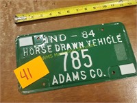 1984 Indiana Horse Drawn Vehicle License Plate