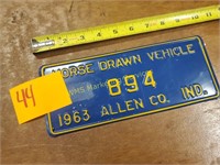 1963 Indiana Horse Drawn Vehicle License Plate