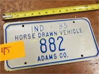 1985 Indiana Horse Drawn Vehicle License Plate