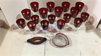 Red & clear glass goblets, Sherburn Mn. Souvenir,