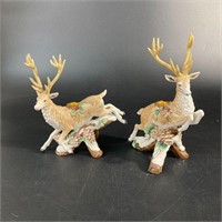 Pair 2 Fitz & Floyd Reindeer Candle Holders w/ Box
