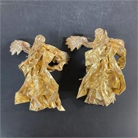 Pair Gold Baroque Christmas Angels w/ Box